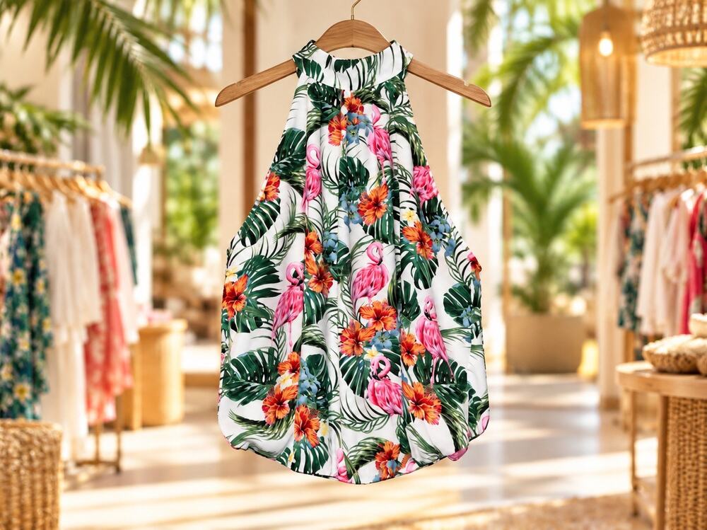 Rachel Zoe Flamingo Tropical Sleeveless Blouse High Neck Open Back Small NWT